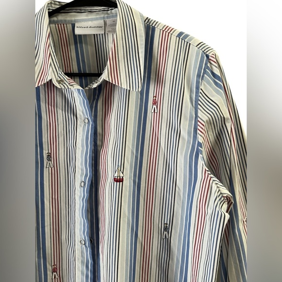 Alfred summer striped red white and blue boat boy long sleeve button down shirt - Picture 2 of 5